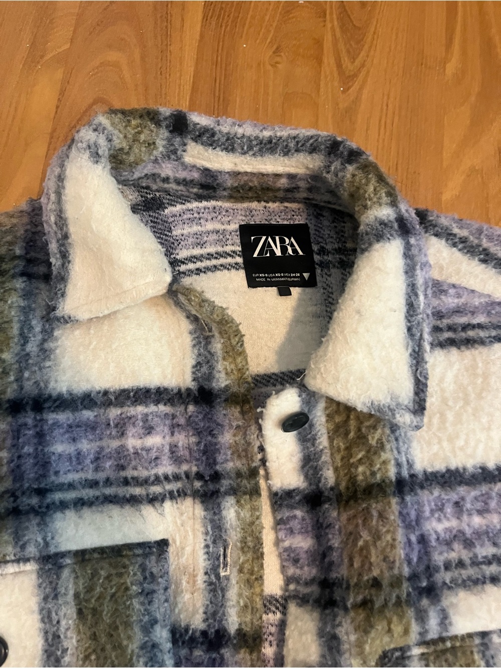 Zara Cream Plaid Shacket with Olive & Lavender Checks - Picture 5 of 5